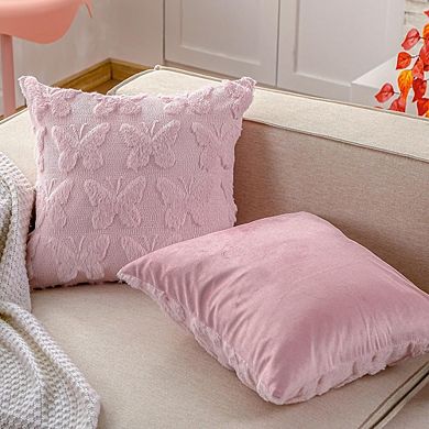 Coquette Butterfly Plush Pillow Covers Soft Faux Fur Decorative Set