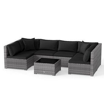 Costway 7 pc Patio Rattan Furniture Set Sectional Sofa Garden W/ Cushion