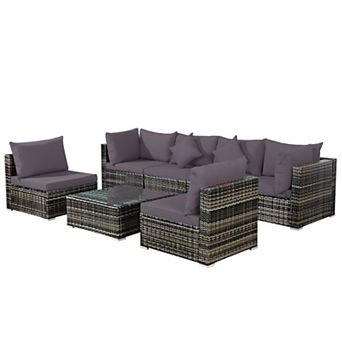 Costway 7 pc Patio Rattan Furniture Set Sectional Sofa Garden W/ Cushion
