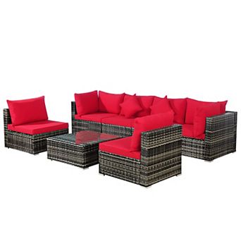 Costway 7 pc Patio Rattan Furniture Set Sectional Sofa Garden W/ Cushion