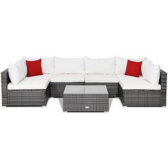 Costway 7 pc Patio Rattan Furniture Set Sectional Sofa Garden W/ Cushion