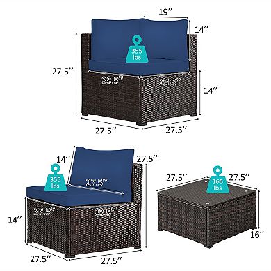 Costway 6PCS Patio Rattan Furniture Set Sectional Cushioned Sofa Deck