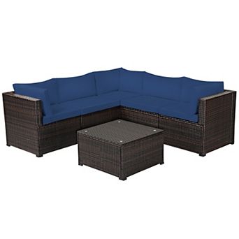 Costway 6 pc Patio Rattan Furniture Set Sectional Cushioned Sofa Deck