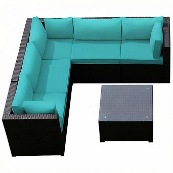 Costway 6 pc Patio Rattan Furniture Set Sectional Cushioned Sofa Deck