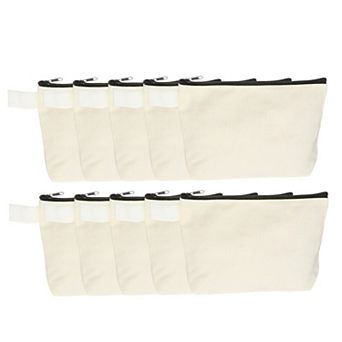 10 pc Travel Canvas Bags Bulk Plain Toiletry Zipper Pouches Blank DIY Craft Bags