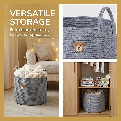1 Pcs Woven Storage Basket, Shelf Closet Storage Bin for Clothes, Organizer Bin with Widened Handles