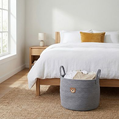 1 Pcs Woven Storage Basket, Shelf Closet Storage Bin for Clothes, Organizer Bin with Widened Handles