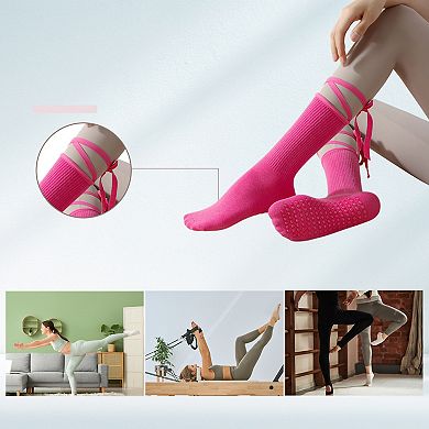 1Pair For Barre Workout, Pilates Socks with Non-Slip Grips