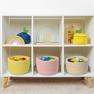 1Pc Cotton Rope Woven Storage Basket, Round