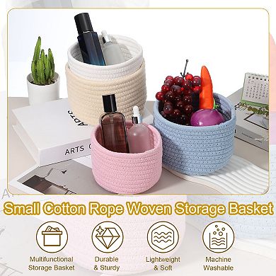 1Pc Cotton Rope Woven Storage Basket, Round