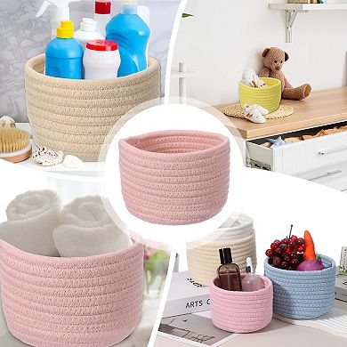 1Pc Cotton Rope Woven Storage Basket, Round