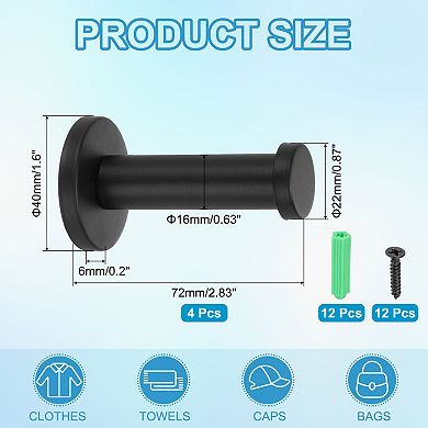 0.87 x 0.63 Inch(LxDIA)Stainless Steel Bathroom Towel Hook 4Pcs