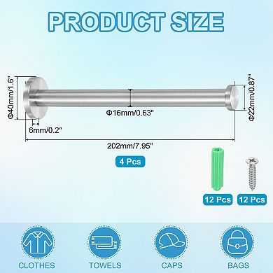 0.87 x 0.63 Inch(LxDIA)Stainless Steel Towel Hook 4Pcs