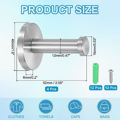 0.63 x 0.47 Inch(LxDIA)Stainless Bathroom Towel Hook 4Pcs