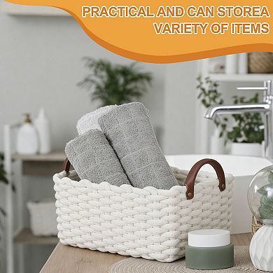 2Pcs Woven Basket Cotton Rope Storage Baskets with PU Handle