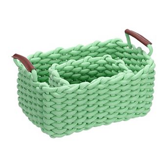 2 pc Woven Basket Cotton Rope Storage Baskets with PU Handle
