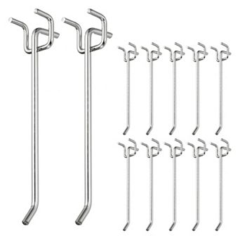 12 pc 1mm Peg Board Hooks Kit Pegboard Garage for Shelving Tool 5.9 Inch (L), Silver Tone