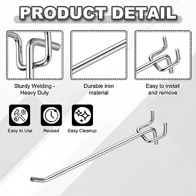 12PCS 1mm Peg Board Hooks Kit Pegboard Garage for Shelving Tool 5.9 Inch (L), Silver Tone