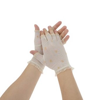 Half Finger Mesh Sunblock Fingerless Gloves for Women 1 Pair Beige