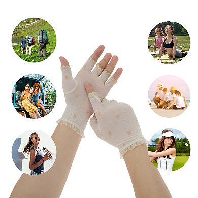 Half Finger Mesh Sunblock Fingerless Gloves for Women 1 Pair Beige