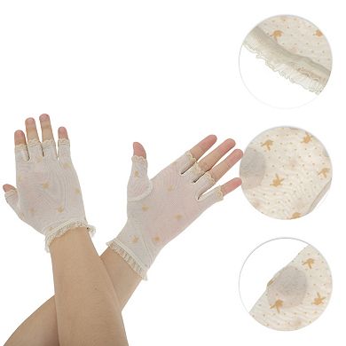 Half Finger Mesh Sunblock Fingerless Gloves for Women 1 Pair Beige