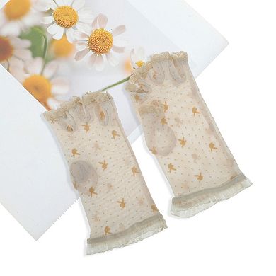Half Finger Mesh Sunblock Fingerless Gloves for Women 1 Pair Beige