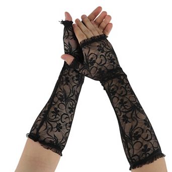 Daffodils Long Sunblock Fingerless Gloves for Women 1 Pair Black