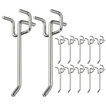 12 pc 1.2mm Peg Board Hooks Kit Pegboard Garage for Shelving Tool 3.9 Inch (L), Silver Tone