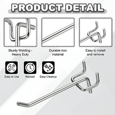 12PCS 1.2mm Peg Board Hooks Kit Pegboard Garage for Shelving Tool 3.9 Inch (L), Silver Tone