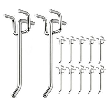 12 pc 1mm Peg Board Hooks Kit Pegboard Garage for Shelving Tool 3.9 Inch (L), Silver Tone