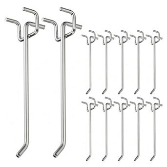 12 pc 1.2mm Peg Board Hooks Kit Pegboard Garage for Shelving Tool 5.9 Inch (L), Silver Tone