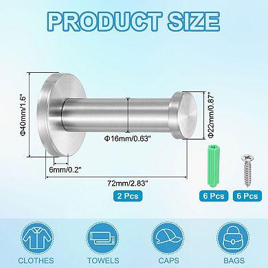 2.83 Inch Heavy Duty Robe Coat Hooks Round Wall Mounted Hook, 0.87 x 0.63 Inch(LxDIA)