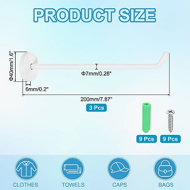 7.87 Inch(L) 3Pcs Bathroom Towel Hooks Round Wall Mounted Hook, White