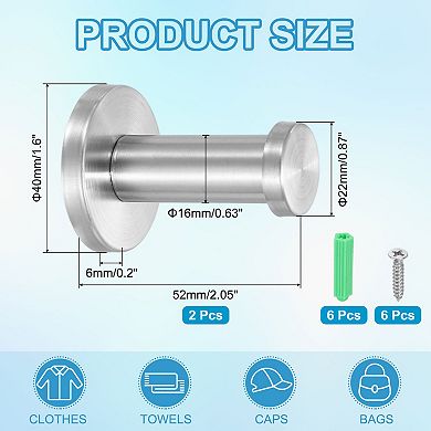 2.05 Inch Heavy Duty Robe Coat Hooks Round Wall Mounted Hook, 0.87 x 0.63 Inch(LxDIA)