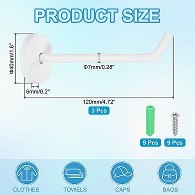 4.72 Inch(L) 3Pcs Bathroom Towel Hooks Round Wall Mounted Hook, White