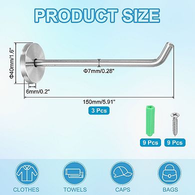 5.91 Inch(L) 3Pcs Bathroom Towel Hooks Round Wall Mounted Hook, Silver