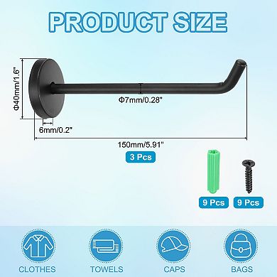 5.91 Inch(L) 3Pcs Bathroom Towel Hooks Round Wall Mounted Hook, Black