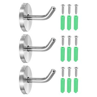 1.97 Inch(L) 3 pc Bathroom Towel Hooks Round Wall Mounted Hook, Silver