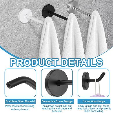 7.87 Inch(L) 3Pcs Bathroom Towel Hooks Round Wall Mounted Hook, Black