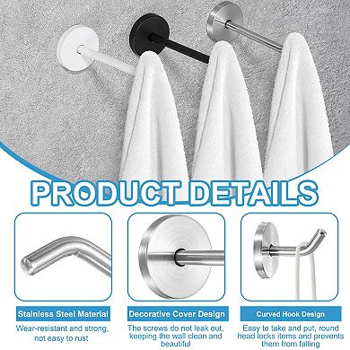 3.94 Inch(L) 3Pcs Bathroom Towel Hooks Round Wall Mounted Hook, Silver