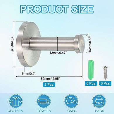 2.05 Inch Heavy Duty Robe Coat Hooks Round Wall Mounted Hook, 0.63 x 0.47 Inch(LxDIA)