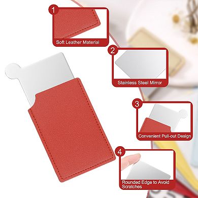 2Pcs Travel Handheld Mirror with Leather Case for Women