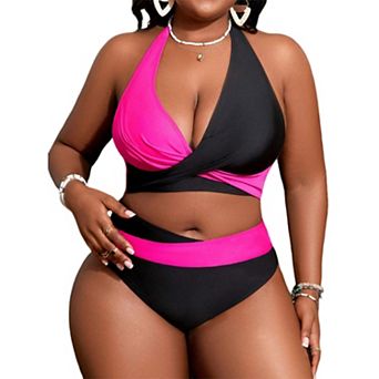 Women's Colorblock Halter Bikini Set - High Waisted Two Piece Swimsuit