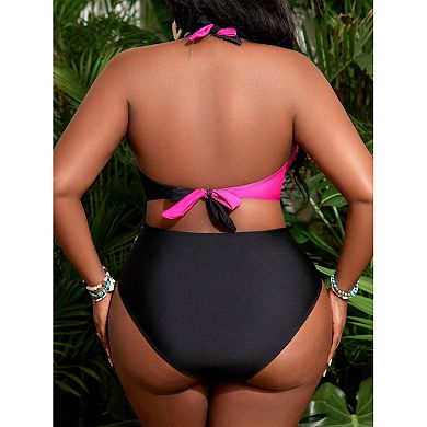 Women's Colorblock Halter Bikini Set - High Waisted Two Piece Swimsuit