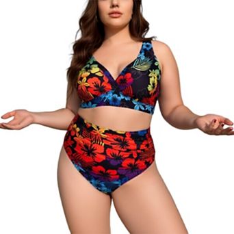 Women's Floral Print V-Neck High Waisted Two-Piece Bikini Set