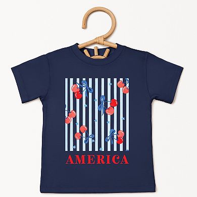 America Cherries Stripe - Toddler Short Sleeve Graphic T-Shirt