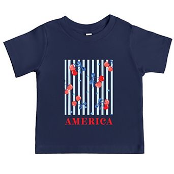 America Cherries Stripe - Toddler Short Sleeve Graphic T-Shirt