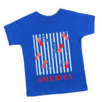 America Cherries Stripe - Toddler Short Sleeve Graphic T-Shirt