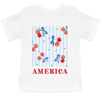 America Cherries Stripe - Toddler Short Sleeve Graphic T-Shirt