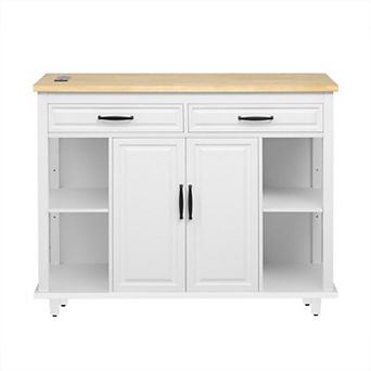 KWPZQEB Wood Kitchen Island with Extendable Dining Table, Internal Storage Rack & Power Outlet